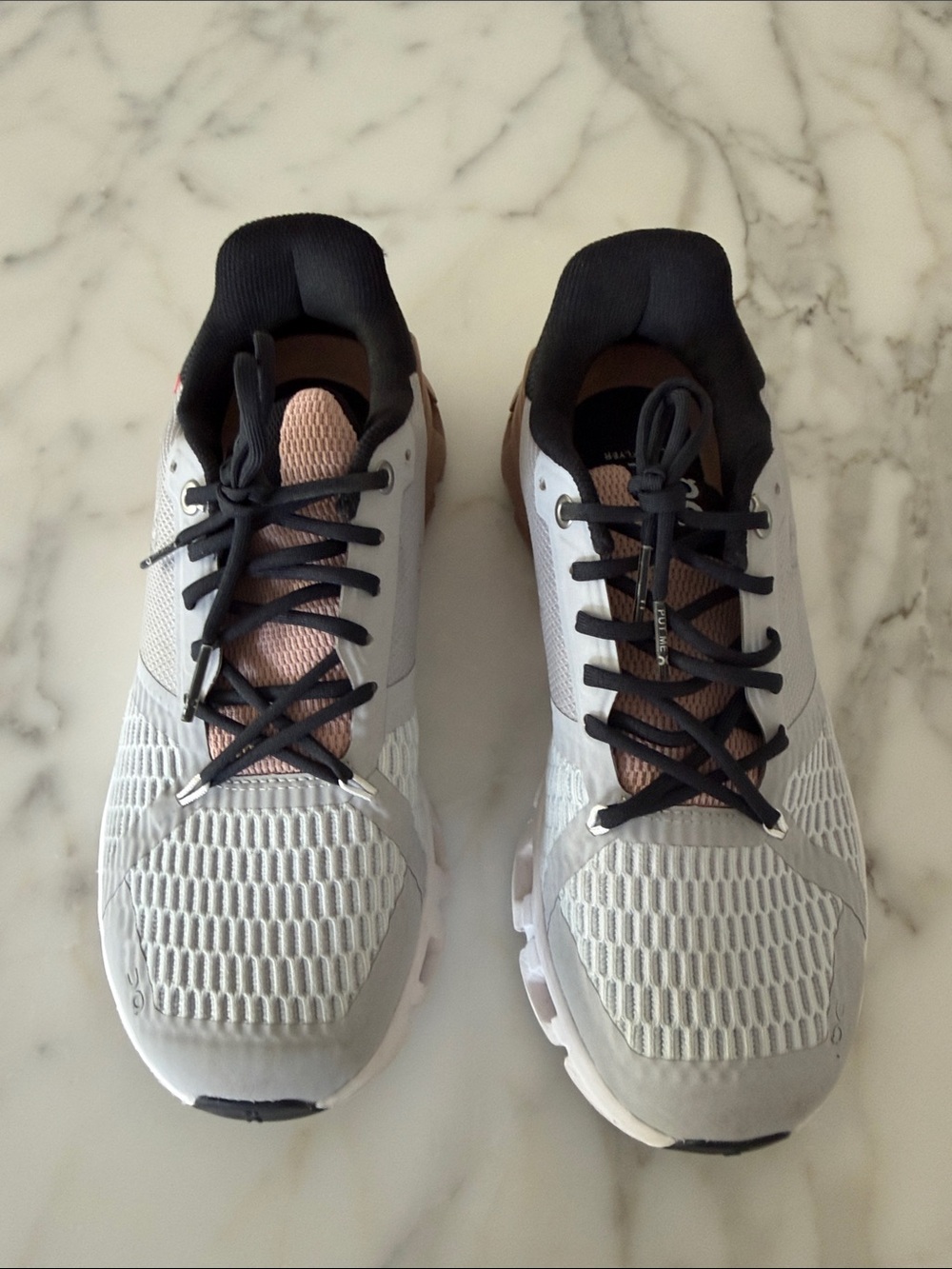 On Cloudflyer grey black and tan sneakers